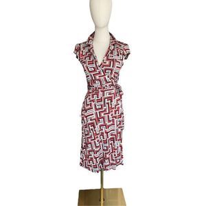 Diane Von Furstenberg Red and White Geometric Midi Dress